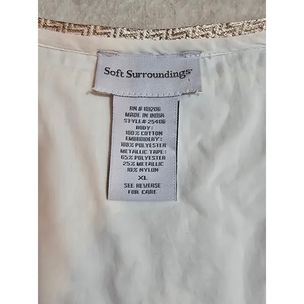 Soft Surroundings White Embroidered Cotton Tunic Top Metallic Gold Trim Size XL - Picture 6 of 16